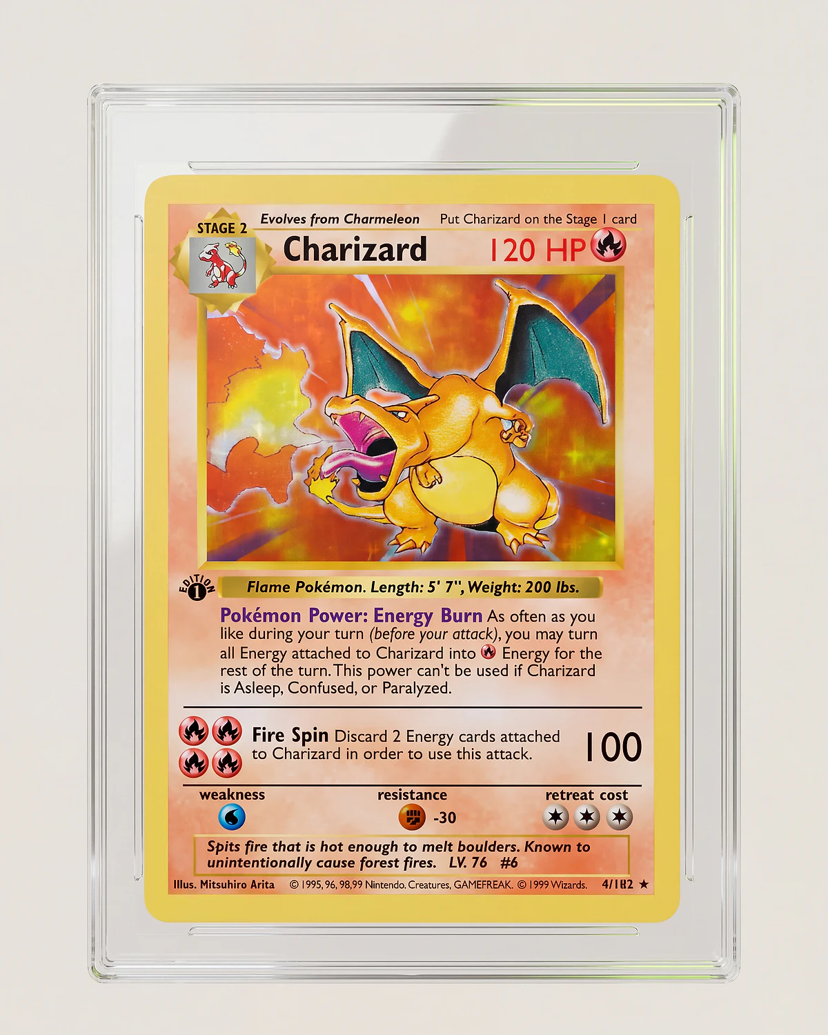 Graded 1999 Base Set holographic Charizard trading card